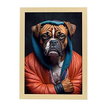 Lámina Boxer Boxeador Cooperativo En Estilo Fotografía A Todo Color Divertidas Ilustraciones Realistas De Animales Con Ropa Humana Diseño Y Decoración De Interiores A3 Marco Madera Nacnic