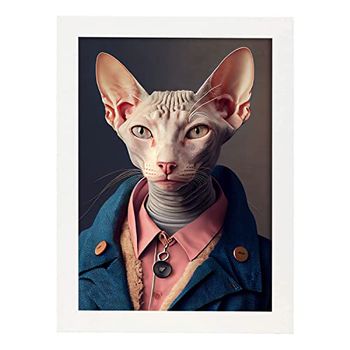 Lámina Gato Egipcio Responsable En Estilo Fotografía A Todo Color Divertidas Ilustraciones Realistas De Animales Con Ropa Humana Diseño Y Decoración De Interiores A3 Marco Blanco Nacnic