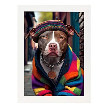 Lámina Staffordshire Terrier Colorido Sensible En Estilo Fotografía A Todo Color Divertidas Ilustraciones Realistas De Animales Con Ropa Humana Diseño Y Decoración De Interiores A3 Marco Blanco Nacnic