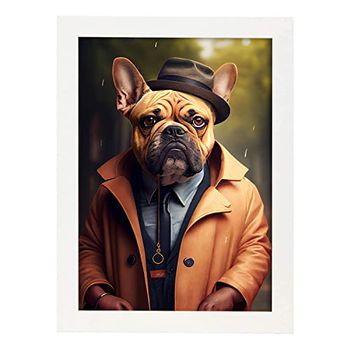 Lámina Bulldog Elegante Creativo En Estilo Fotografía A Todo Color Divertidas Ilustraciones Realistas De Animales Con Ropa Humana Diseño Y Decoración De Interiores A3 Marco Blanco Nacnic