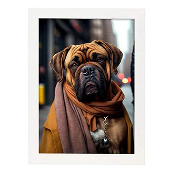 Lámina Bullmastiff Dinámico En Estilo Fotografía A Todo Color Divertidas Ilustraciones Realistas De Animales Con Ropa Humana Diseño Y Decoración De Interiores A3 Marco Blanco Nacnic