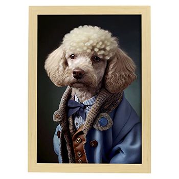 Lámina Poodle Blanco Intelectual En Estilo Fotografía A Todo Color Divertidas Ilustraciones Realistas De Animales Con Ropa Humana Diseño Y Decoración De Interiores A3 Marco Madera Nacnic