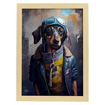 Lámina Dachshund Aviador Imaginativo En Estilo Fotografía A Todo Color Divertidas Ilustraciones Realistas De Animales Con Ropa Humana Diseño Y Decoración De Interiores A3 Marco Madera Nacnic