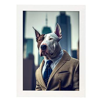 Lámina Bull Terrier Optimista En Estilo Fotografía A Todo Color Divertidas Ilustraciones Realistas De Animales Con Ropa Humana Diseño Y Decoración De Interiores Nacnic