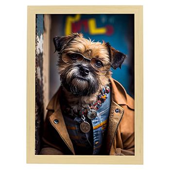 Lámina Border Terrier Generoso En Estilo Fotografía A Todo Color Divertidas Ilustraciones Realistas De Animales Con Ropa Humana Diseño Y Decoración De Interiores A3 Marco Madera Nacnic