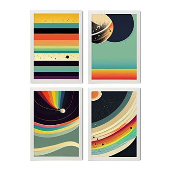 Set De 4 Posters Esfera En Estilo Abstracto Llamativas Y Modernas Ilustraciones Artísticas A Todo Color Para El Diseño Y Decoración De Interiores Size A4 Marcos Blancos Nacnic