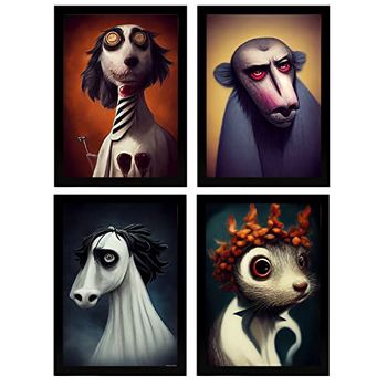 Burton Style Animal Illustrations And Posters Inspired By Burtons Dark And Goth Art Interior Design And Decoration Set Collection 10 Nacnic