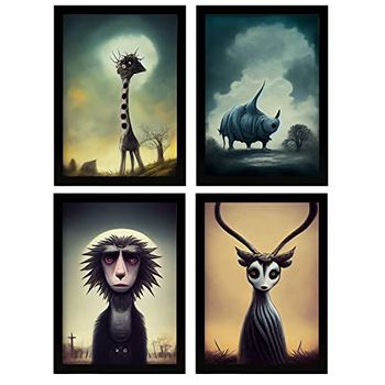 Set De 4 Posters Sabana Estilo T Burton Ilustraciones Y Pósters De Animales Inspirados En El Arte Gótico Y Oscuro De Burton Diseño Y Decoración De Interiores A3 Nacnic