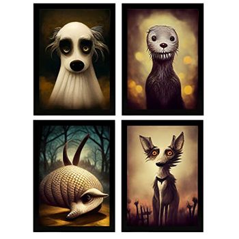 Burton Style Animal Illustrations And Posters Inspired By Burtons Dark And Goth Art Interior Design And Decoration Set Collection 8 Nacnic