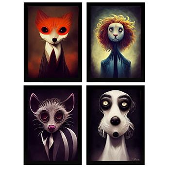 Burton Style Animal Illustrations And Posters Inspired By Burtons Dark And Goth Art Interior Design And Decoration Set Collection 7 Nacnic