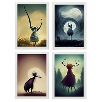 Burton Style Animal Illustrations And Posters Inspired By Burtons Dark And Goth Art Interior Design And Decoration Set Collection 1 Nacnic