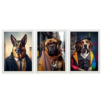 Set De 3 Posters Moderno En Estilo Fotografía A Todo Color Divertidas Ilustraciones Realistas De Animales Con Ropa Humana Diseño Y Decoración De Interiores A3 Marcos Blancos Nacnic