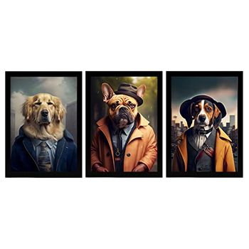 Set De 3 Posters Abrigos En Estilo Fotografía A Todo Color Divertidas Ilustraciones Realistas De Animales Con Ropa Humana Diseño Y Decoración De Interiores A4 Marcos Negros Nacnic