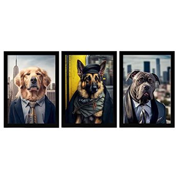 Set De 3 Posters Oficina En Estilo Fotografía A Todo Color Divertidas Ilustraciones Realistas De Animales Con Ropa Humana Diseño Y Decoración De Interiores A3 Marcos Negros Nacnic