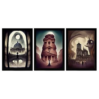 Burton Style Illustrations Of Monuments And Cities Inspired By Burtons Dark And Goth Art Interior Design And Decoration Set Collection 10 Nacnic