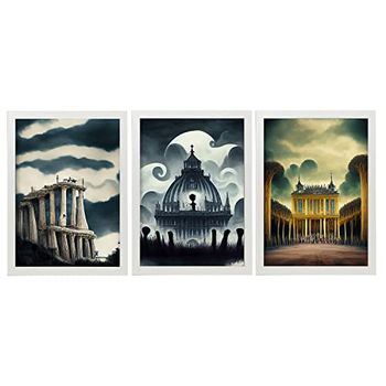 Burton Style Illustrations Of Monuments And Cities Inspired By Burtons Dark And Goth Art Interior Design And Decoration Set Collection 4 Nacnic