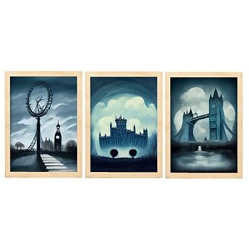 Burton Style Illustrations Of Monuments And Cities Inspired By Burtons Dark And Goth Art Interior Design And Decoration Set Collection 7 Nacnic