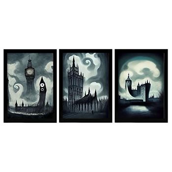 Burton Style Illustrations Of Monuments And Cities Inspired By Burtons Dark And Goth Art Interior Design And Decoration Set Collection 12 Nacnic