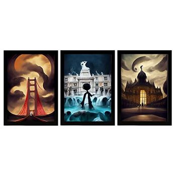 Set De 3 Posters Lejano Al Estilo De T Burton Ilustraciones De Monumentos Ciudades Paises Inspiradas En Arte Gótico Y Oscuro Diseño Y Decoración De Interiores A4 Marcos Negros Nacnic