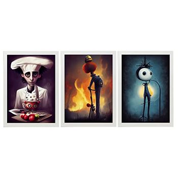 Set De 3 Posters Destreza Al Estilo De T Burton Ilustraciones De Profesiones Y Oficios Inspiradas En Arte Gótico Y Oscuro Diseño Y Decoración De Interiores A3 Marcos Blancos Nacnic