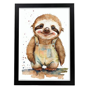 Baby Sloth Baby Sobre Fondo Blanco Sonriendo Estampados De Arte De Pared Estético Para El Diseño De Dormitorio O Sala De Estar Nacnic