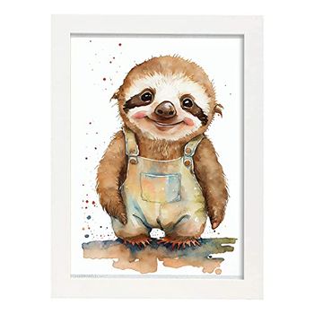 Baby Sloth Baby Sobre Fondo Blanco Sonriendo Estampados De Arte De Pared Estético Para El Diseño De Dormitorio O Sala De Estar Nacnic