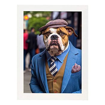 Poster De Dogo Americano En Estilo De Fotografía A Todo Color Divertidas Ilustraciones Realistas De Animales Con Ropa Humana Interiorismo Y Decoración A4 Marcos Blancos Nacnic