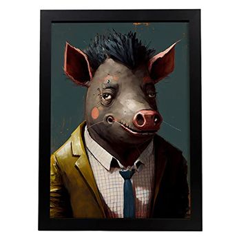 Poster De Jabalí Formal En Estilo De Fotografía A Todo Color Divertidas Ilustraciones Realistas De Animales Con Ropa Humana Interiorismo Y Decoración A3 Marcos Negros Nacnic