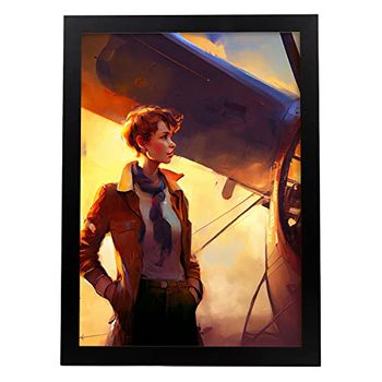 Amelia Earhart De Pie Cerca De Un Estilo De Pixar Liso Estampados De Arte De Pared Estético Para El Diseño De Dormitorio O Sala De Estar Nacnic