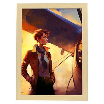 Amelia Earhart De Pie Cerca De Un Estilo De Pixar Liso Estampados De Arte De Pared Estético Para El Diseño De Dormitorio O Sala De Estar Nacnic