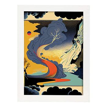 Poster Rojoazulamarillo En El Estilo De Arte Japonés Ukiyo Paisajes Abstractos Y Surrealistas En Ilustraciones De Arte Oriental Interiorismo Y Decoración A3 Marcos Blancos Nacnic