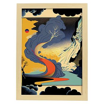 Poster Rojoazulamarillo En El Estilo De Arte Japonés Ukiyo Paisajes Abstractos Y Surrealistas En Ilustraciones De Arte Oriental Interiorismo Y Decoración A3 Marcos Madera Nacnic