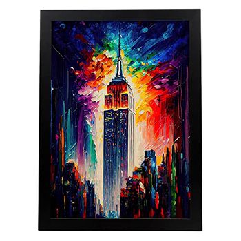 Poster De Empire State En Estilo Pintura Al Óleo Ilustraciones De Monumentos Y Ciudades En Estilo Fotográfico A Todo Color Diseño Y Decoración De Interiores A3 Marcos Negros Nacnic