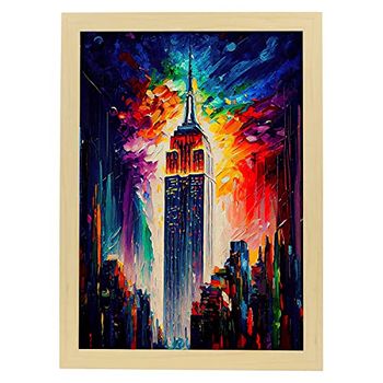 Poster De Empire State En Estilo Pintura Al Óleo Ilustraciones De Monumentos Y Ciudades En Estilo Fotográfico A Todo Color Diseño Y Decoración De Interiores A4 Marcos Madera Nacnic