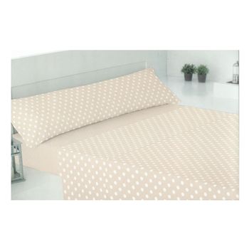 Acomoda Textil - Juego Sábanas De Coralina. Juego De Sábanas 3 Piezas De Invierno. Ropa De Cama Ajustable, Suave Y Cálida. (beige Lunares, Cama 150 Cm)