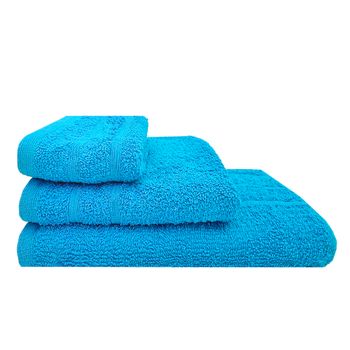 Acomoda Textil – Juego 3 Toallas De Baño 100 Algodón. Pack 3 Toalla Rizo Con Cenefa 450 Gr/m2, Toallas De Ducha, Lavado Y Bidet Suave Y Absorbente Para Aseo Y Gimnasio. (azul)