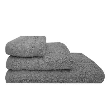 Acomoda Textil – Juego 3 Toallas De Baño 100 Algodón. Pack 3 Toalla Rizo Con Cenefa 450 Gr/m2, Toallas De Ducha, Lavado Y Bidet Suave Y Absorbente Para Aseo Y Gimnasio. (gris)