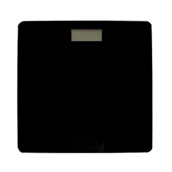 Acomoda Textil - Báscula Digital De Baño Cuadrada Con Pantalla Lcd. Báscula De Cristal Con Encendido A Presión, Peso Resistente Con Capacidad De Carga Hasta 180 Kg. (negro, 26x26 Cm)