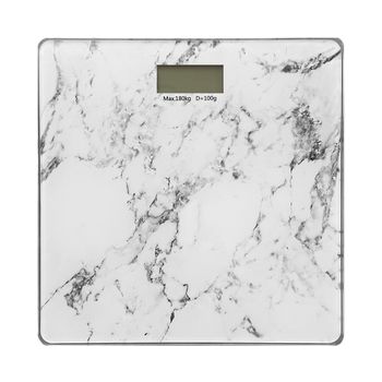 Acomoda Textil - Báscula Digital De Baño Cuadrada Con Pantalla Lcd. Báscula De Cristal Con Encendido A Presión, Peso Resistente Con Capacidad De Carga Hasta 180 Kg. (marmol, 28x28 Cm)