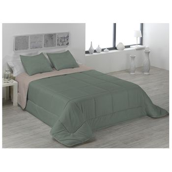 Acomoda Textil – Edredón Nórdico Bicolor Reversible De Invierno. Relleno Nórdico 350 Gr/m² Con Funda De Cojín, Edredón Para Cama Suave, Cálido Y Ligero. (verde/visón, 240x260 Cm)