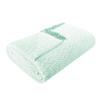 Acomoda Textil – Colcha Multiusos Para Sofá Y Cama. Manta Foulard Cubrecama Y Cubresofá Algodón-poliéster, Plaid Ajustable, Suave, Práctico Y Decorativo. (verde/blanco, 180x260 Cm)