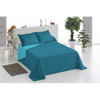 Colcha Bouti Bicolor Reversible Azul/turquesa + Cojines Donegal Cama De 135cm