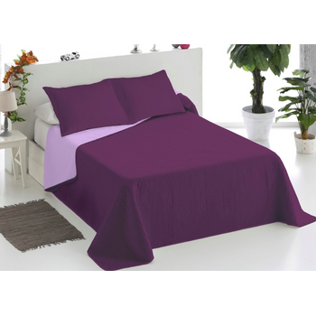 Colcha Bouti Bicolor Reversible Berenjena/lila + Cojines Donegal Cama De 105cm