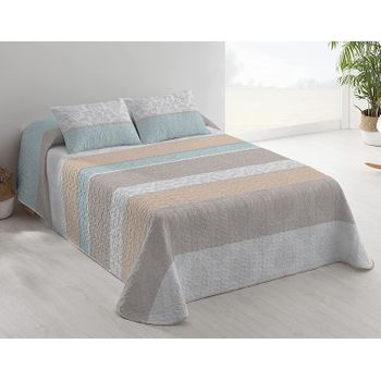 Colcha Bouti Estampada Cosida Reversible Para Cama De 105 Cm Blanco/ Pastel  Samui + Cojines