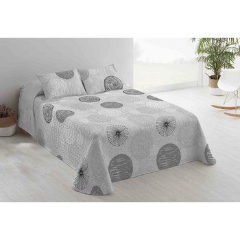 Colcha Bouti Estampada Cosida Reversible Para Cama De 105 Cm Azul/ Blanco Bali  + Cojines