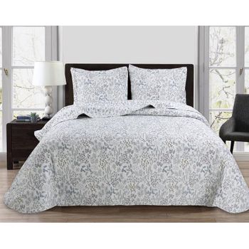 Colcha estampada reversible Diane Gris cama 90 cm - 180x270 cm