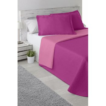 Colcha Reversible Bicolor + Cojines Cama 135cm Rosa/lila