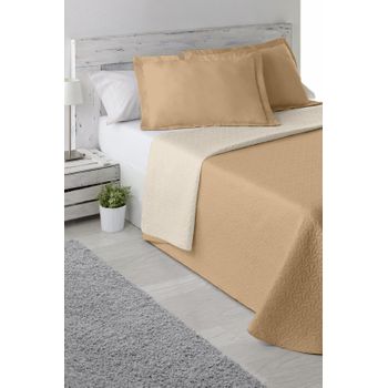 Colcha Reversible Bicolor + Cojines Cama 90cm Beige/crema