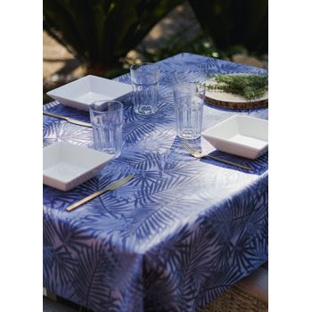 Mantel Resinado Antimanchas Sostenible Barbados Azul 140x140cm Lappet Covers