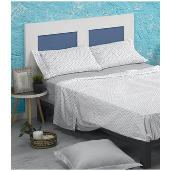 Juego De Sábanas Algodón Combinado   Disk Azul Cama 160cm + 2 Almohadas Donegal Collections